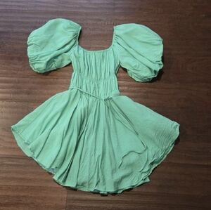 Altar'd State Green Puff-Sleeve Mini Dress